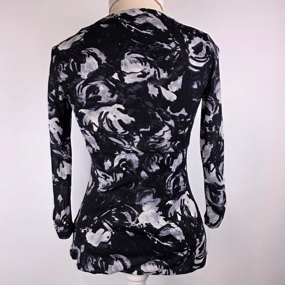 Semantiks Women's XS Black White Sheer Floral Ruffle V-Neck‎ Long Sleeve Blouse - Picture 2 of 9